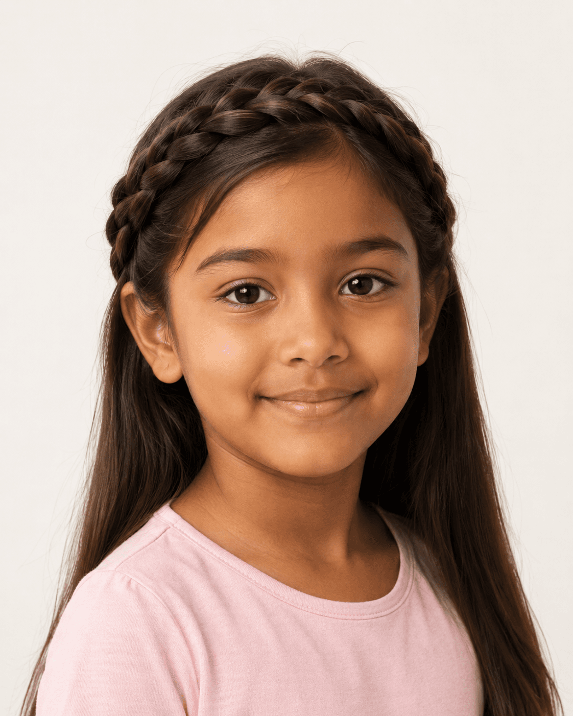 Three-quarter view of a braided crown style showing the braid and loose length