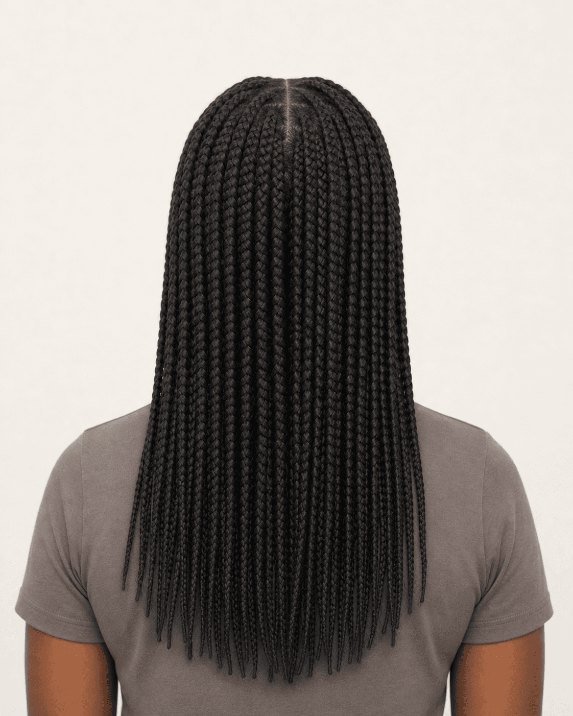 Rear view of medium knotless box braids showing the crown section map