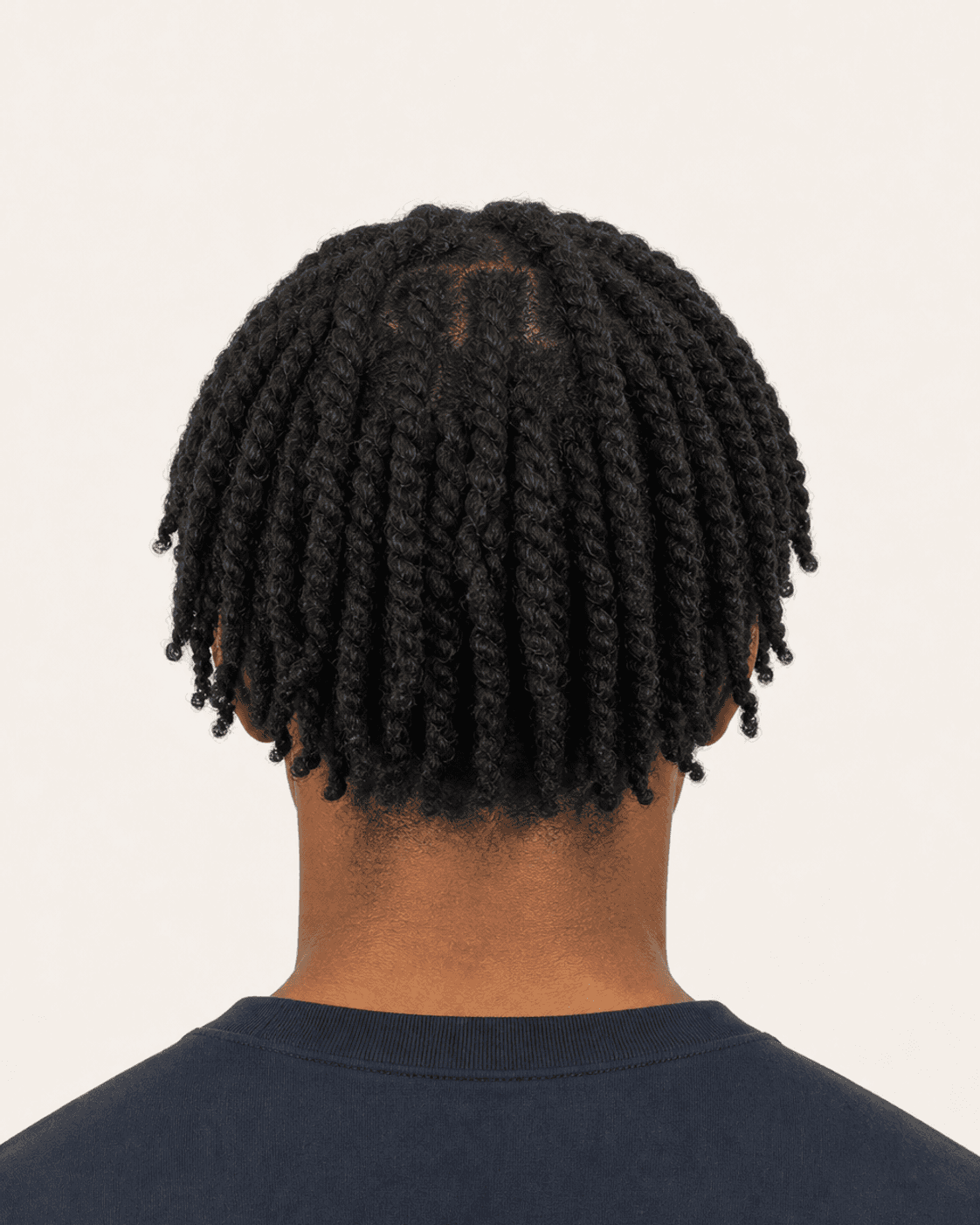 Rear view of two-strand twists showing full crown and nape coverage